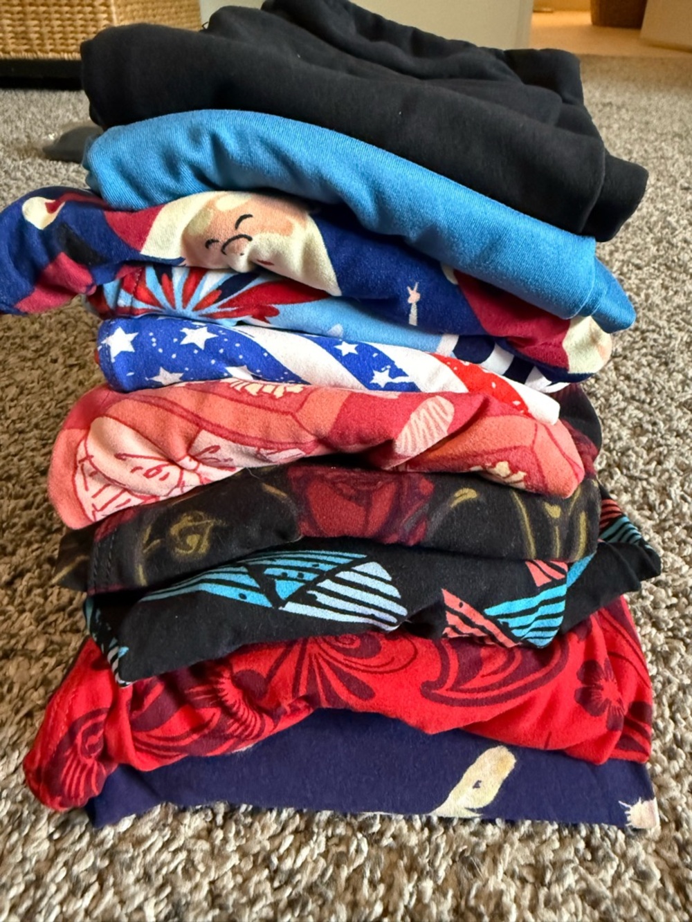 Colorful Mixed Graphic Tees Stack - Black, Blue, Red, Pink